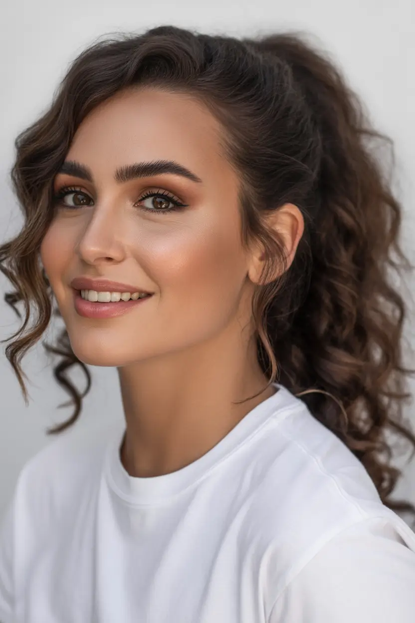 easy hairstyle Curly High Ponytail With Soft Spirals