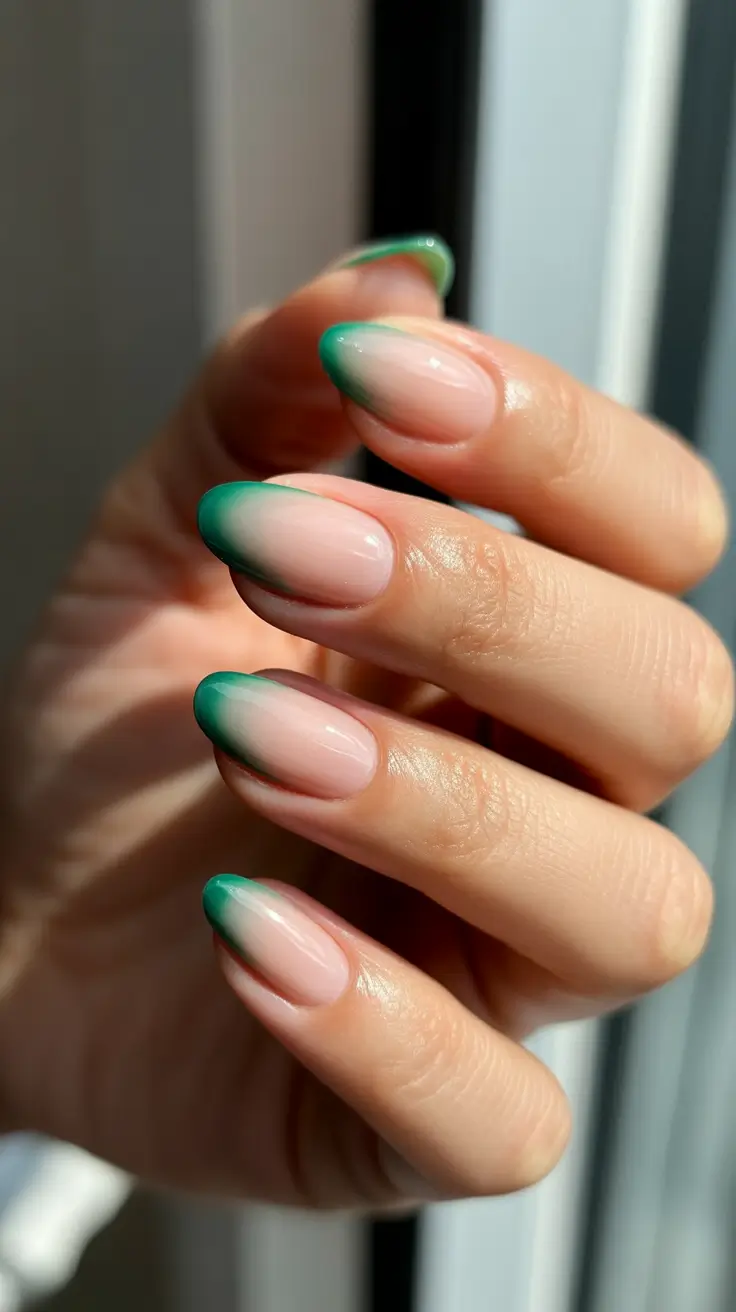 french nails Green French With Fresh Summer Energy