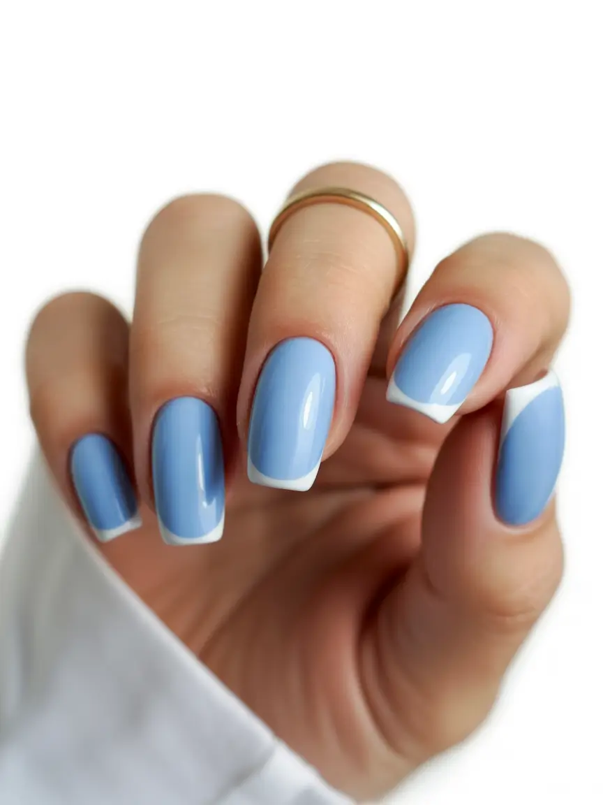 french nails Soft Blue French With Classic White Tips