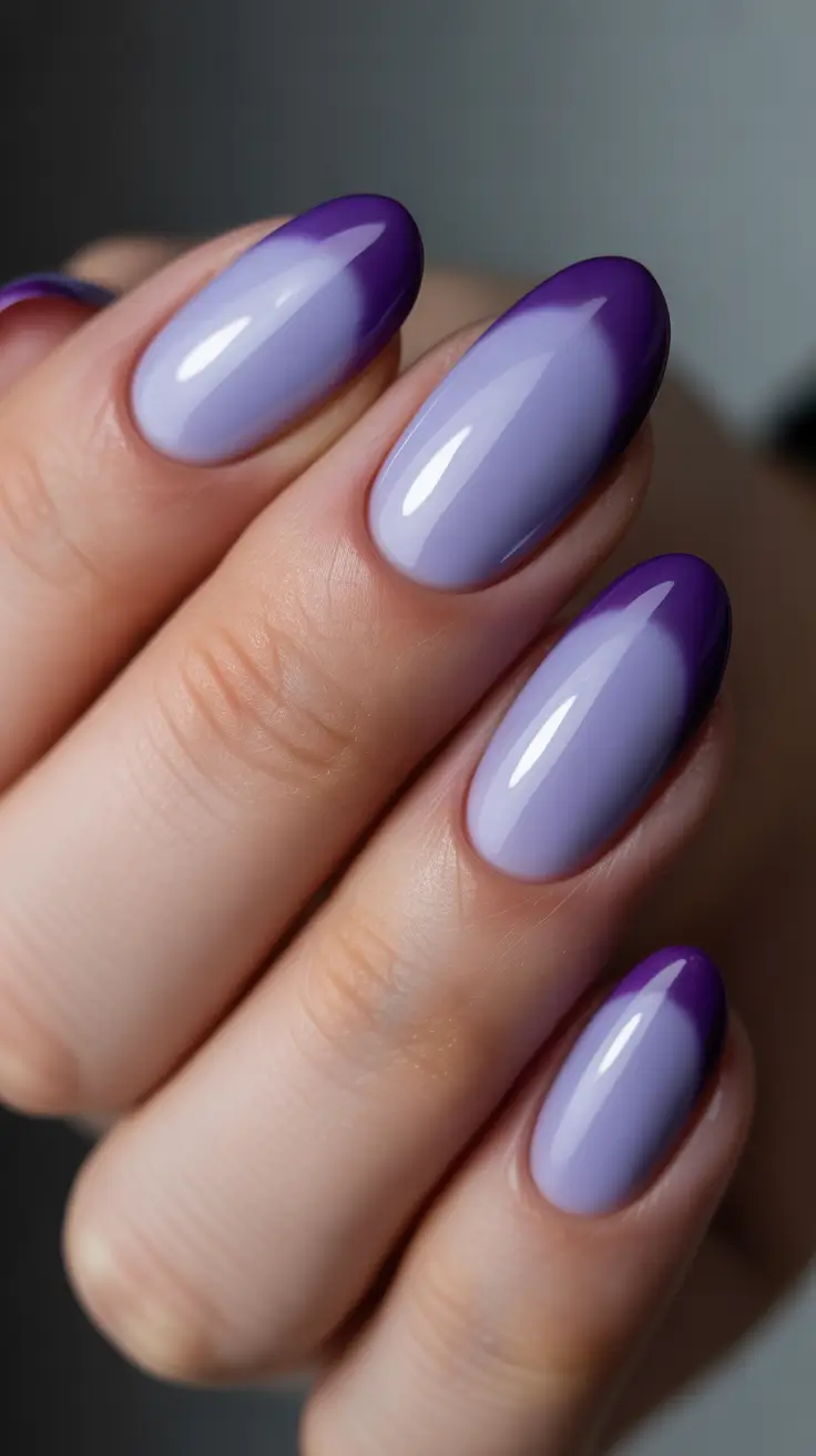 french nails Soft Purple French With Glossy Finish