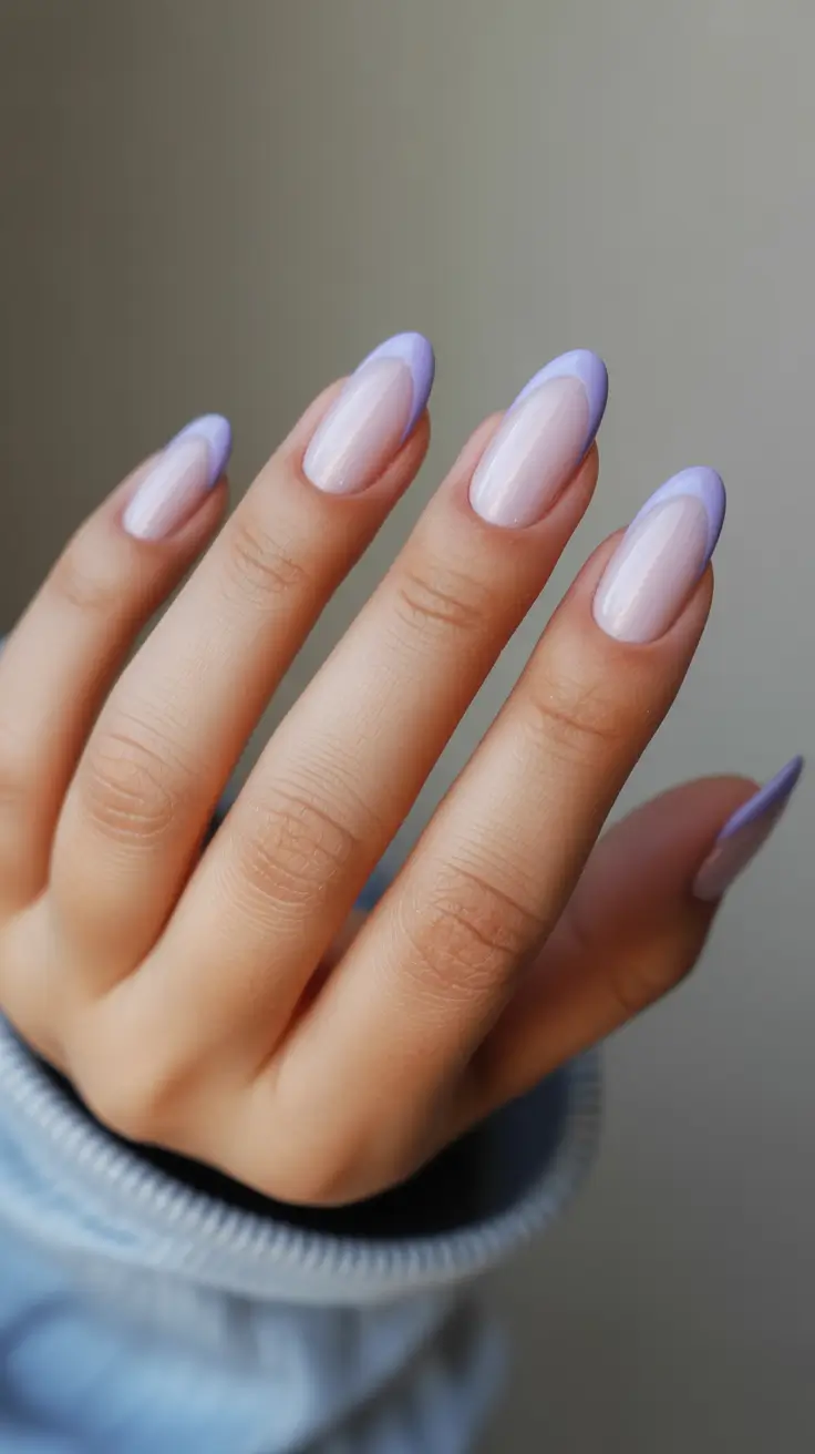 french nails Lavender French On Short Natural Nails