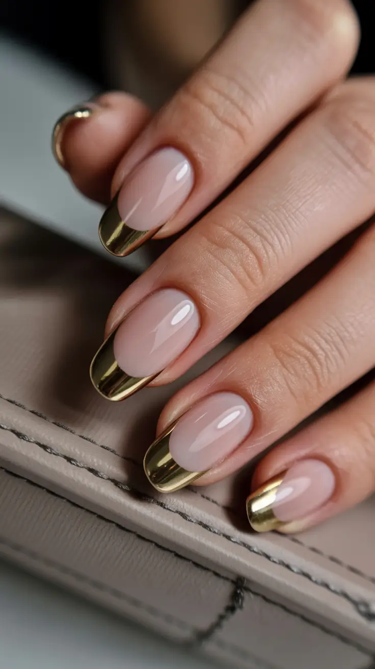 gold nail designs 2026 minimal nude with polished gold tips