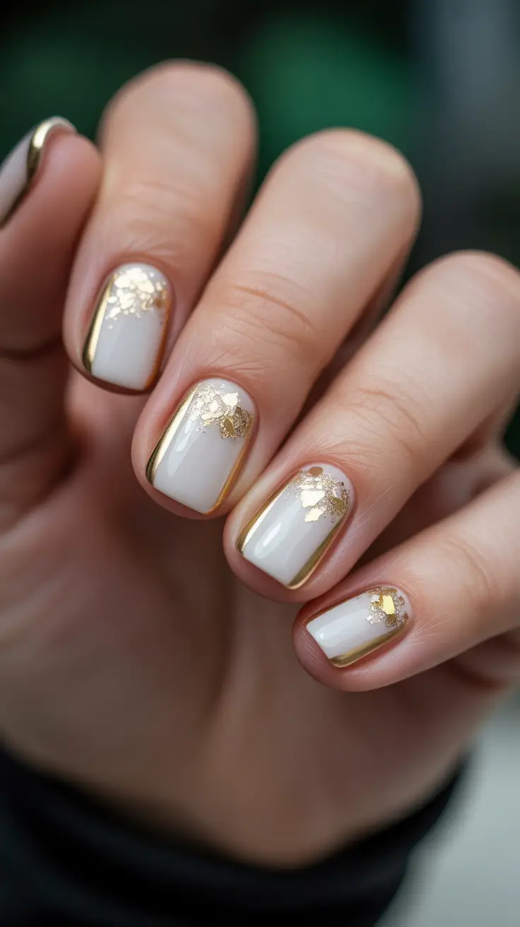gold nail designs 2026 soft white with gilded details