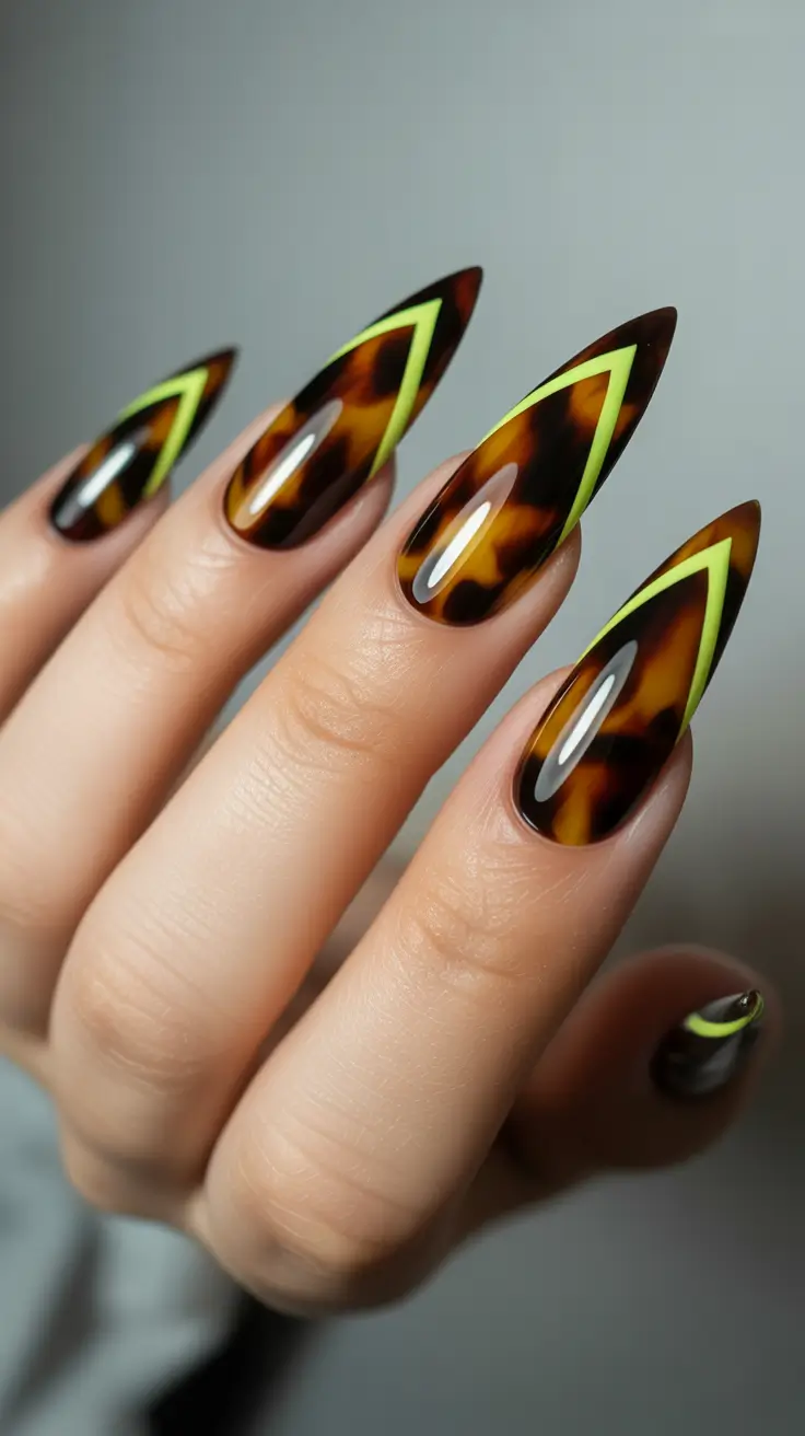 nails desig Tortoiseshell Flames With Neon-Lined Edges