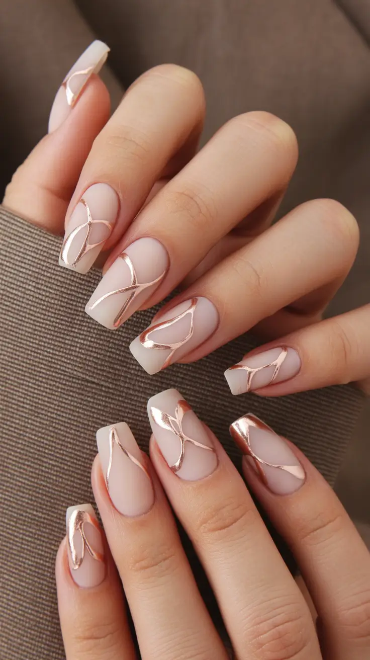 nails desig Blush Frost Panels With Rose-Gold Metallic Veins