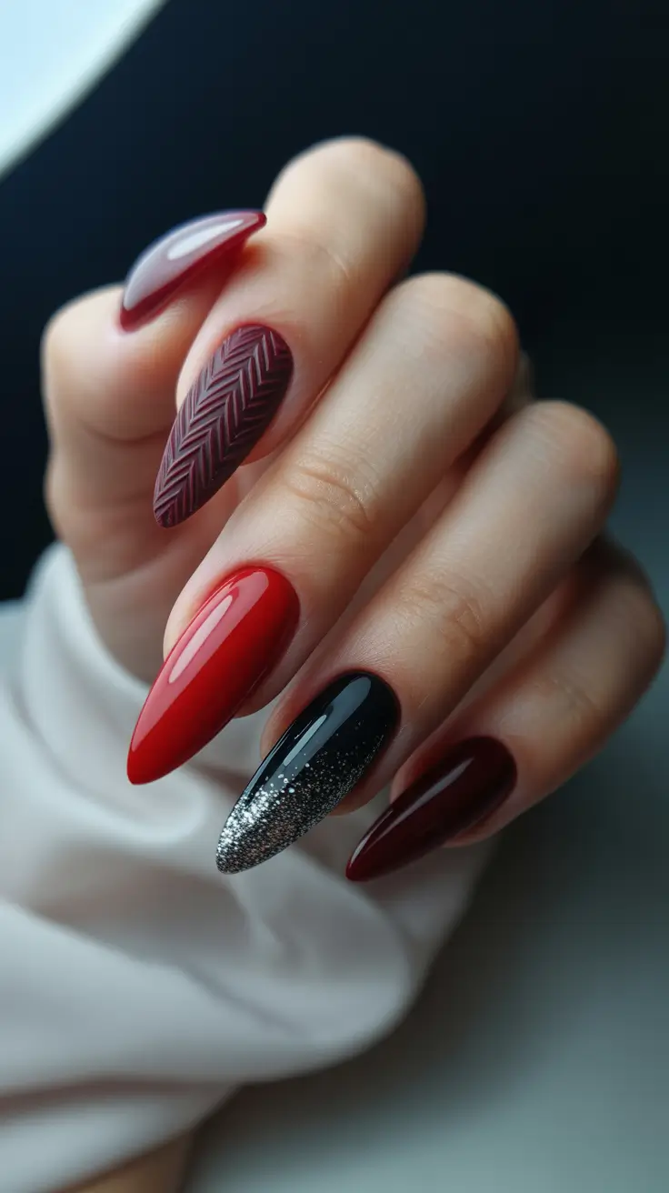 nails desig Burgundy Velvet Layers With Modern Texture Play