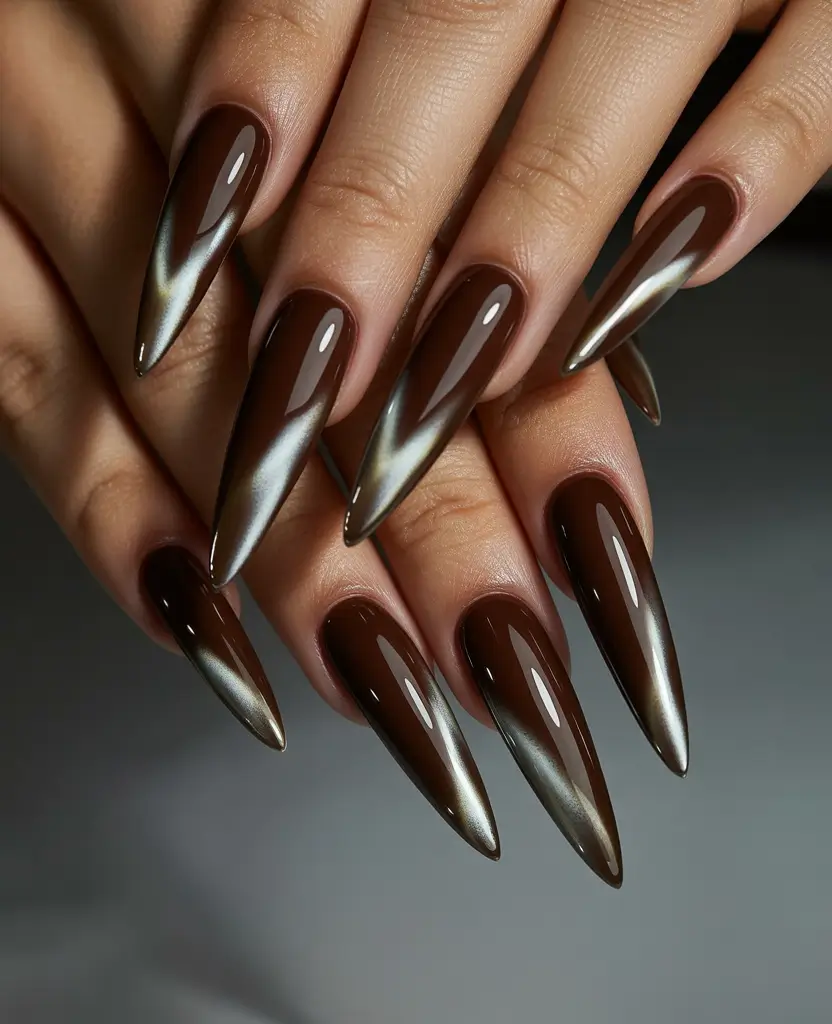 nail colors Molten Cocoa Chrome with Sculpted Length