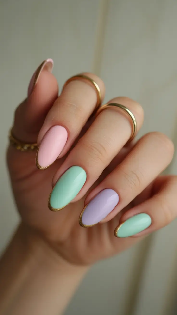 nail colors Pastel Mint and Lavender with Gilded Edges