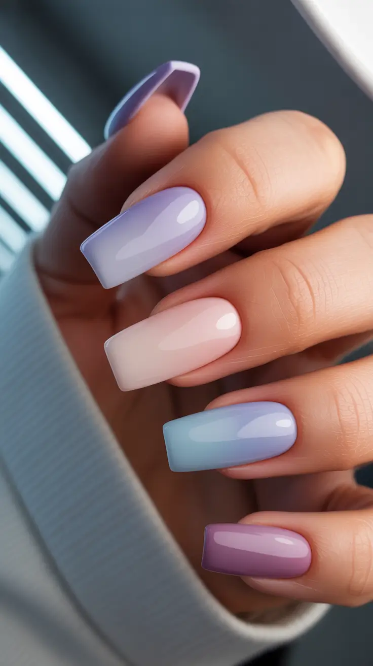 nail colors Pastel Gradient Neutrals with a Glassy Finish