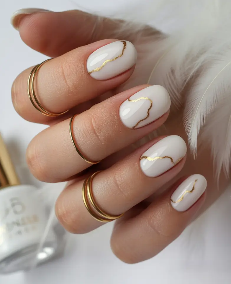 nail colors Milky White with Organic Gold Veining