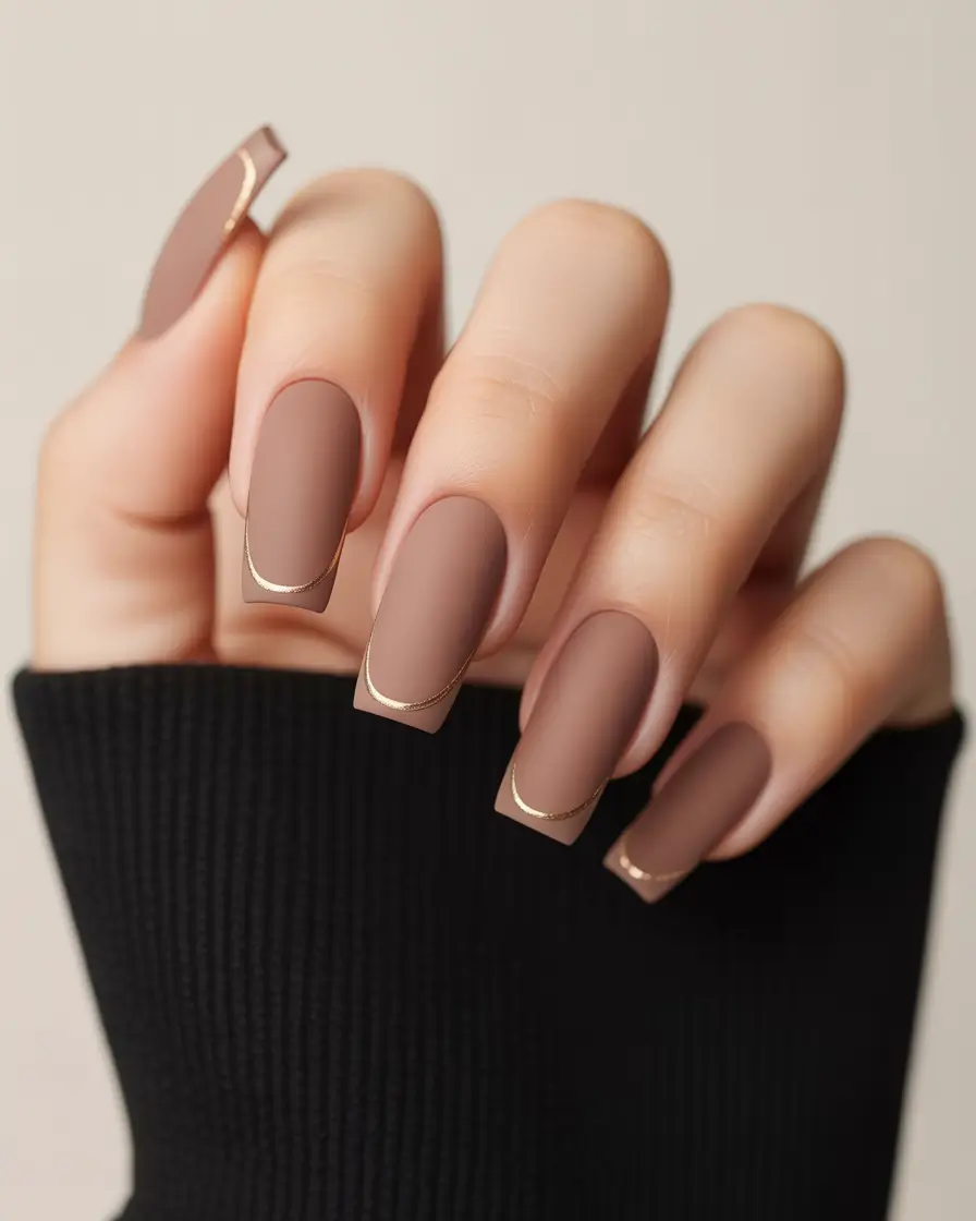 nail colors Warm Taupe Matte with Micro Metallic Tips