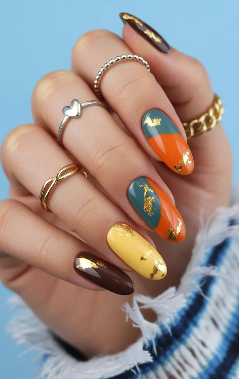 nail colors Multicolor Jewel Tones with Gold Leaf Accents