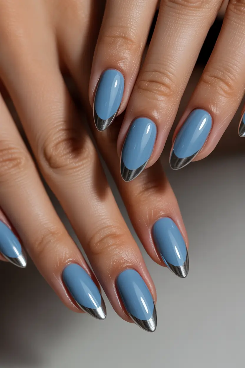nail colors Powder Blue with Micro Metallic Tips
