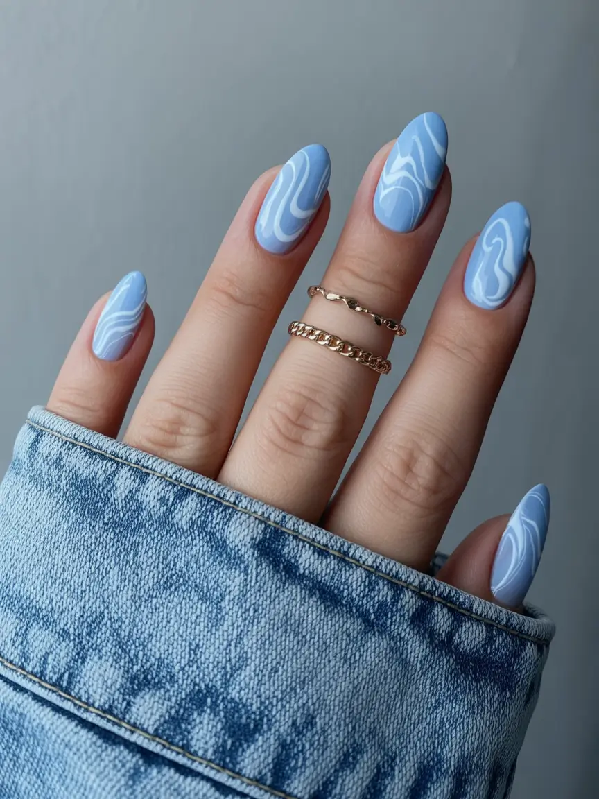 nail colors Cloudy Blue Marble with Soft Movement