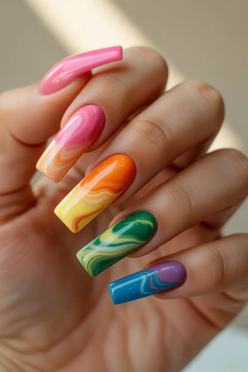 nail colors Rainbow Marble with High-Gloss Finish
