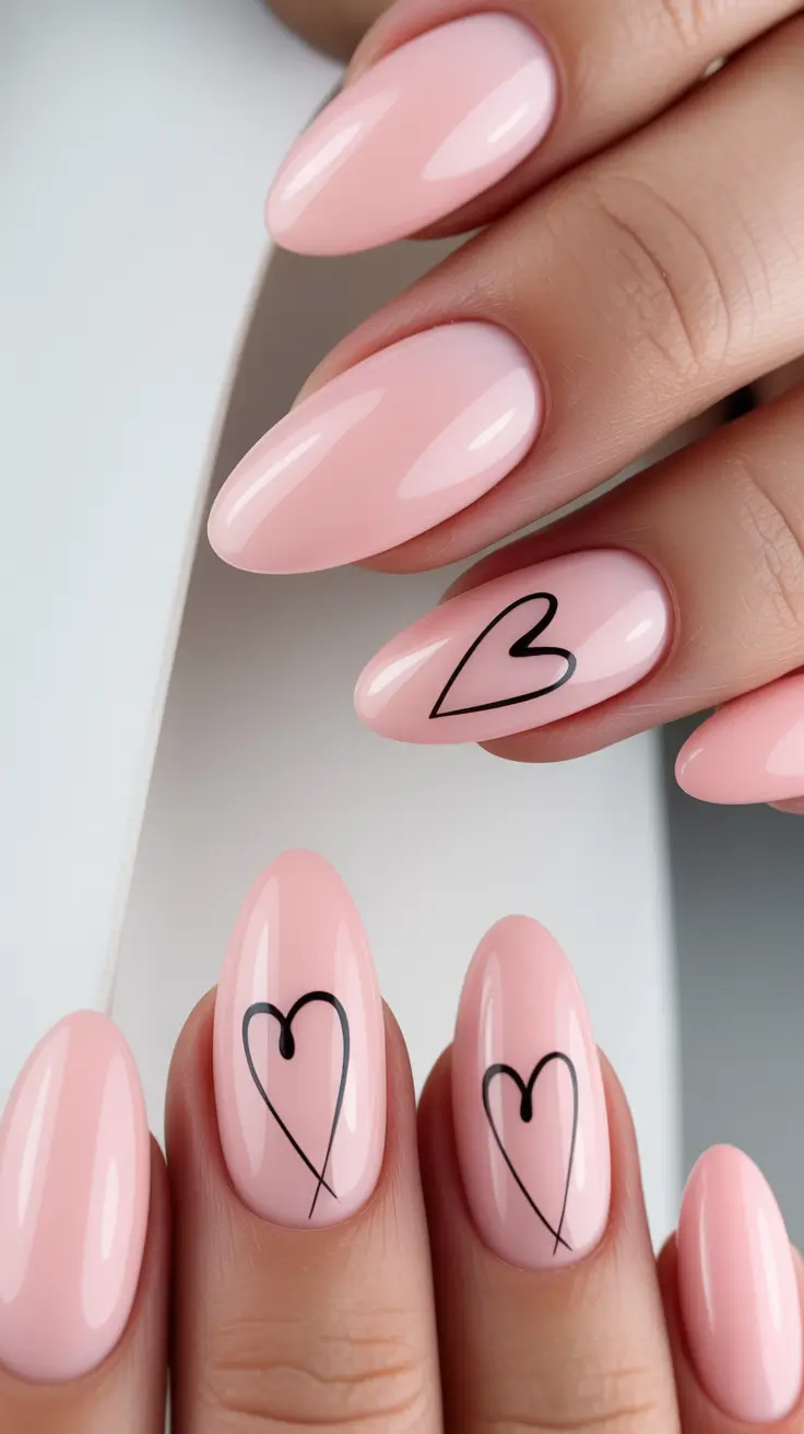 nail colors Soft Blush Pink with Minimal Heart Art