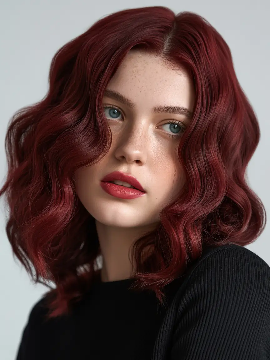 Hairstyles ideas Deep Crimson Waves With Sculpted Mid-Length Shape
