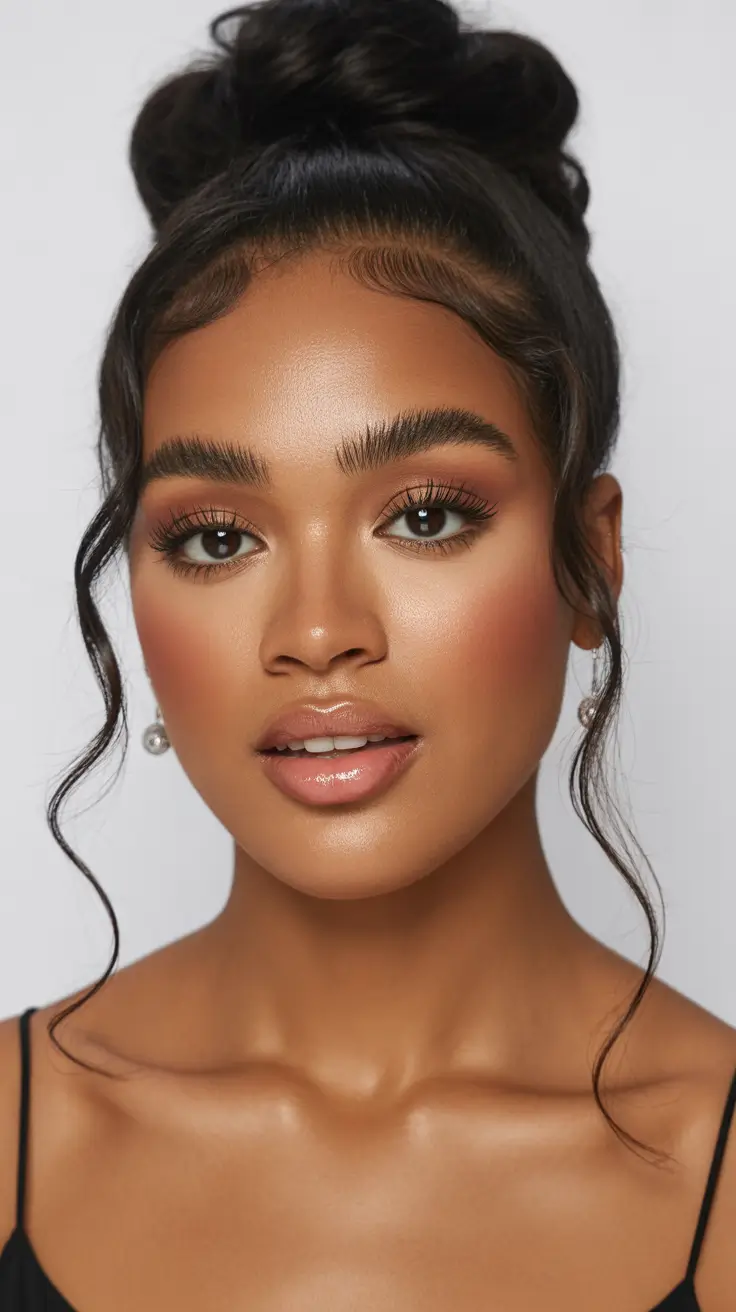 Hairstyles ideas Sleek High Bun With Glossy Edges and Soft Tendrils