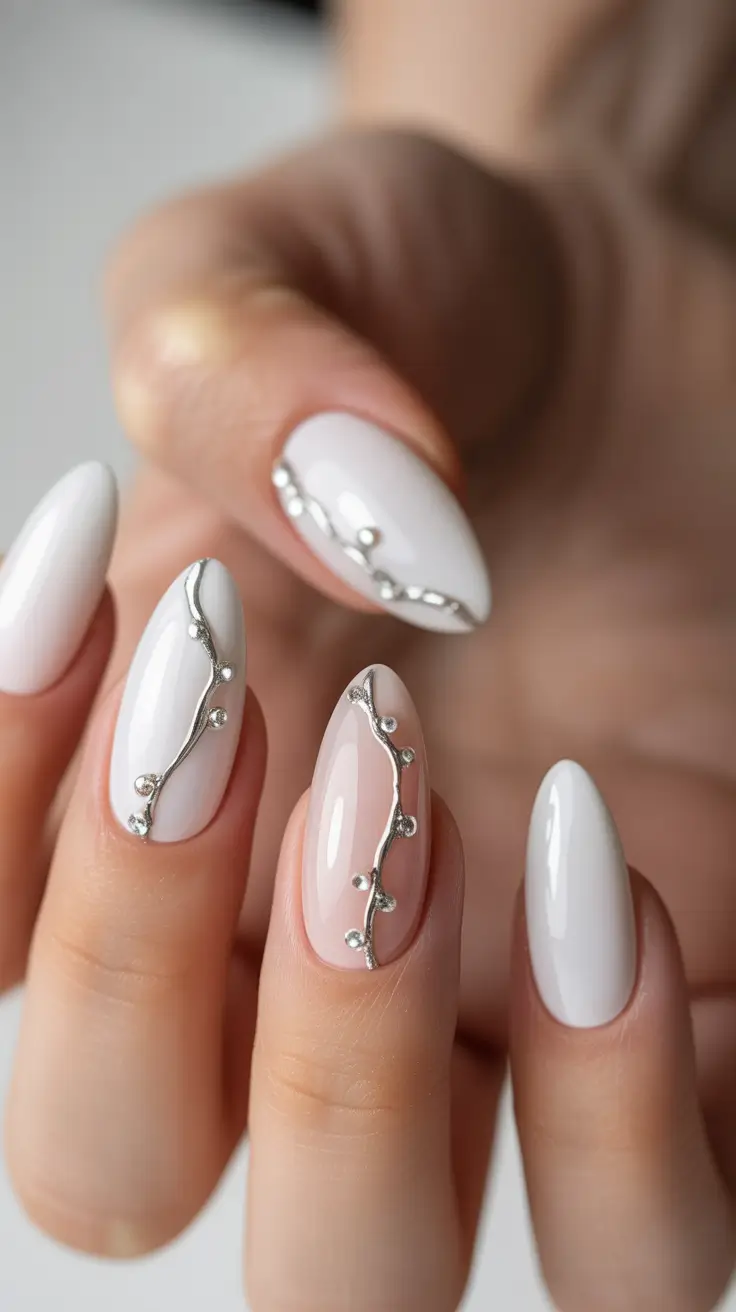 nails-inspo-White-Sculpted-Shine-With-Silver-Droplets