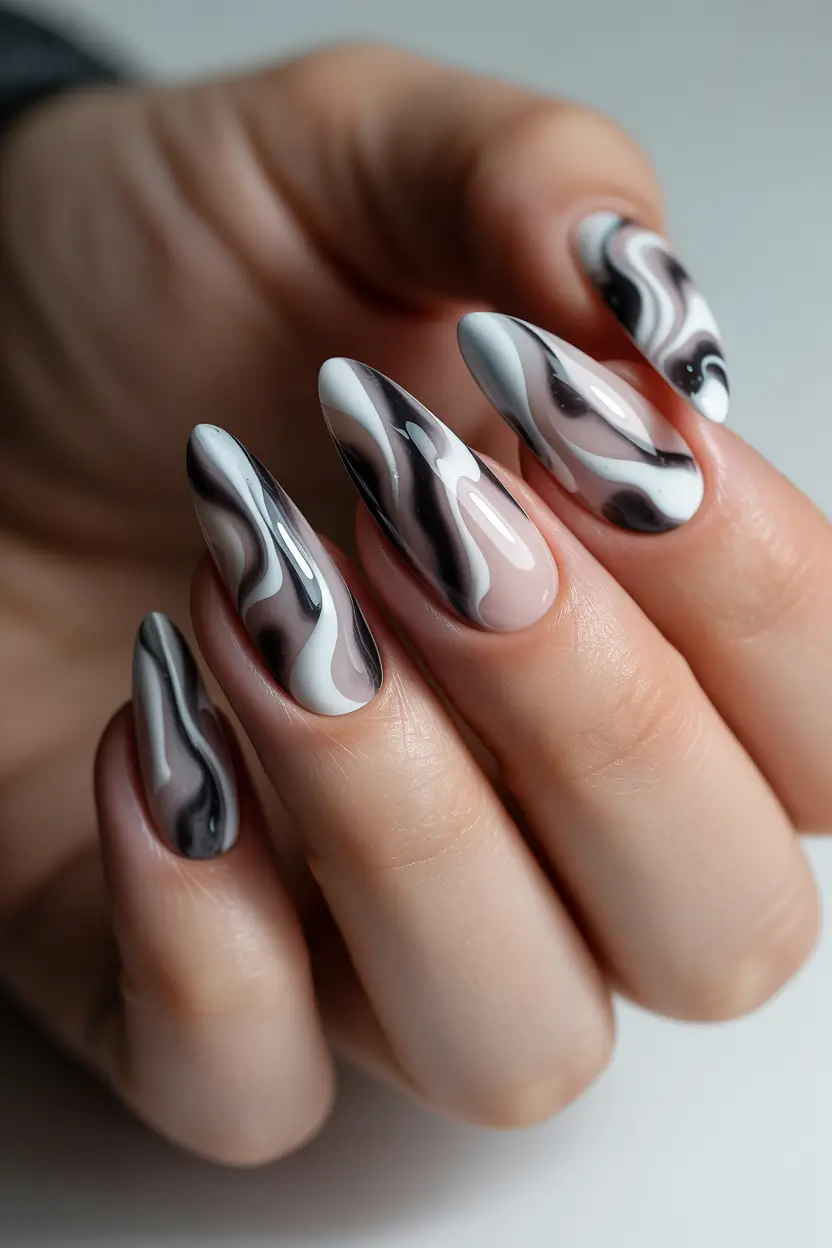nails-inspo-Monochrome-Marble-Flow-With-Artistic-Drama