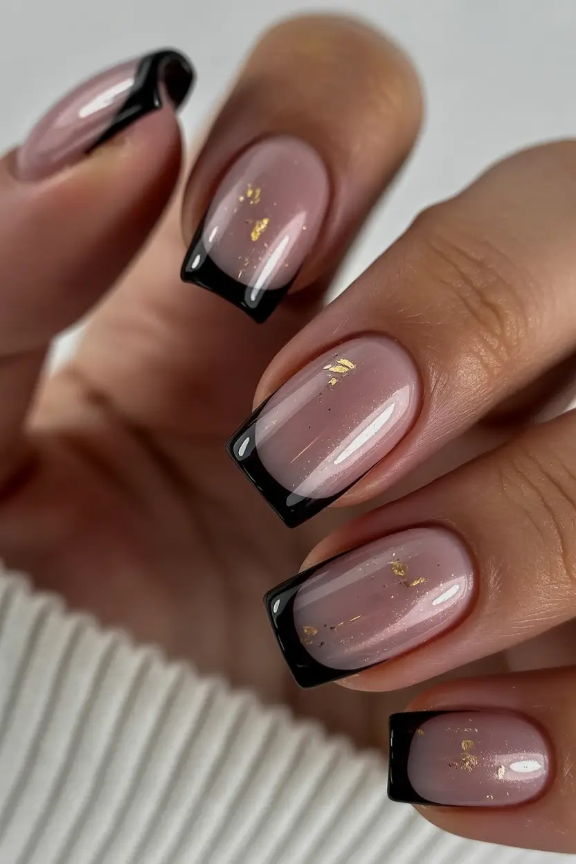 nails-inspo-Black-Micro-French-With-Gold-Specks