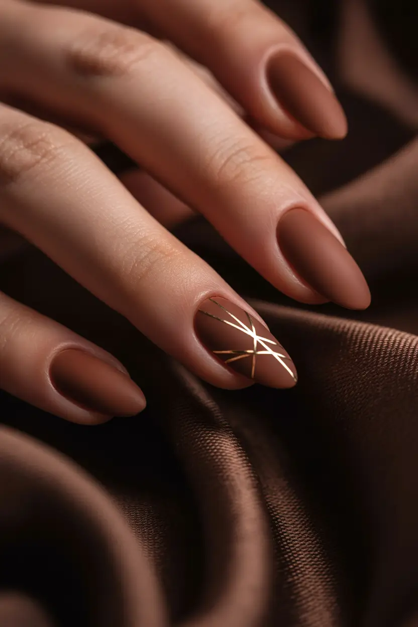 nails-inspo-Matte-Chocolate-Geometry-With-Metallic-Detail