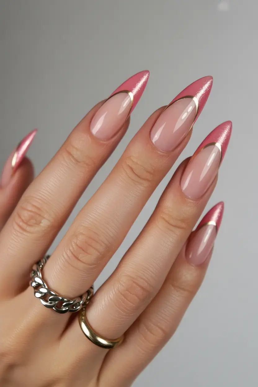 pink nails Soft Almond shape