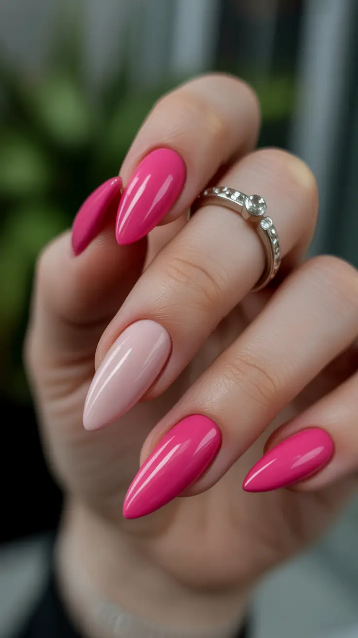 pink nails Almond shape Soft