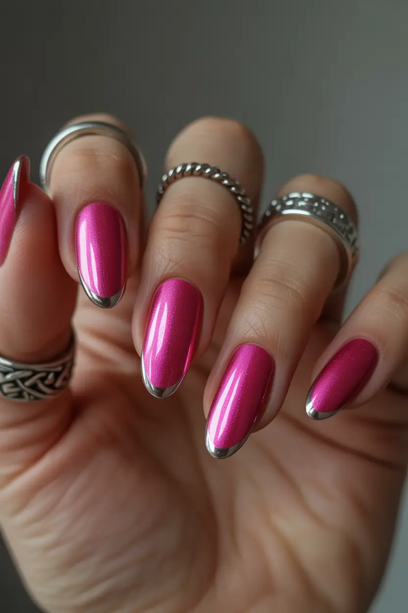 pink nails Dark Chrome
