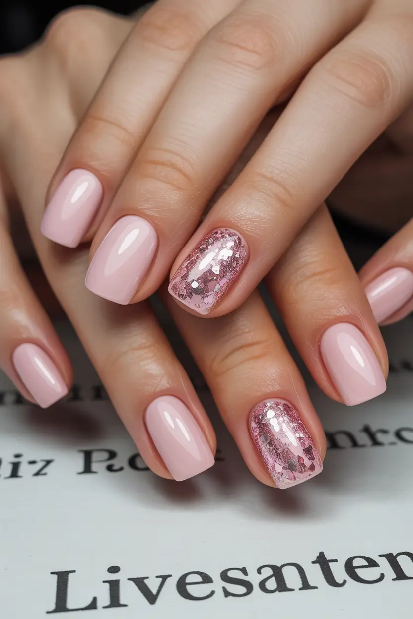 pink nails Short Pastel