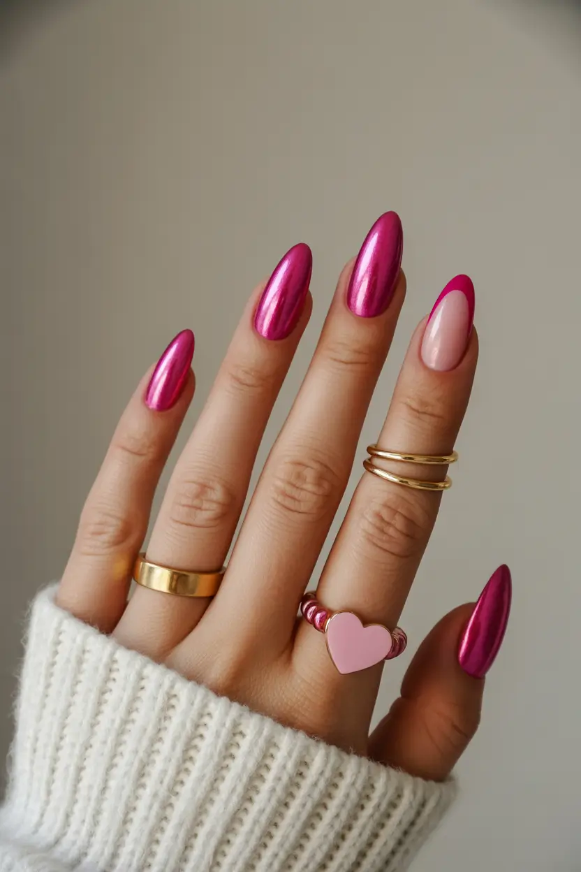 pink nails Chrome Bright