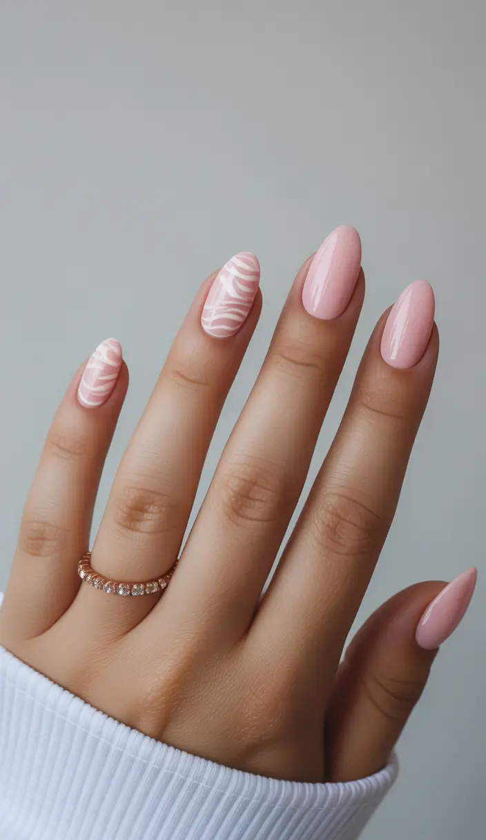 short almond nails Soft Nude Pink with Minimal Art Accents