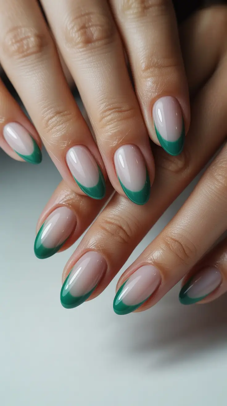 short almond nails Emerald French Tips with a Modern Edge