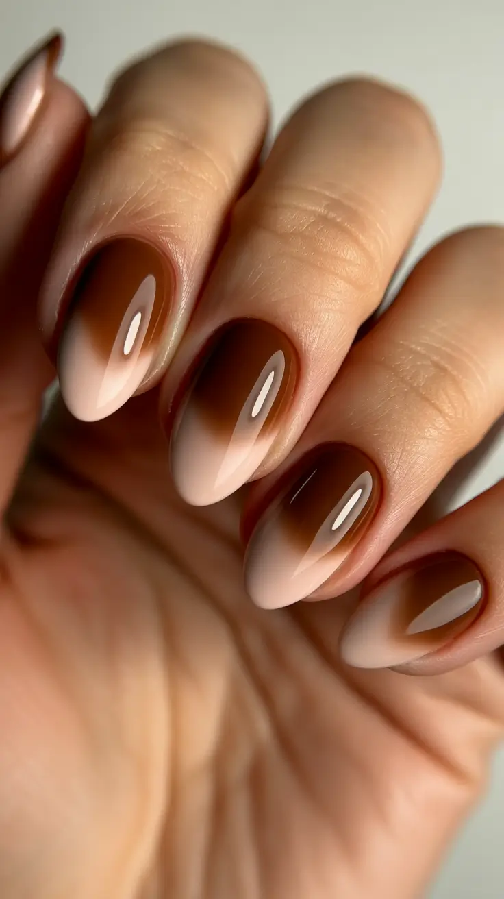 short almond nails Warm Mocha Ombre for Everyday Luxury