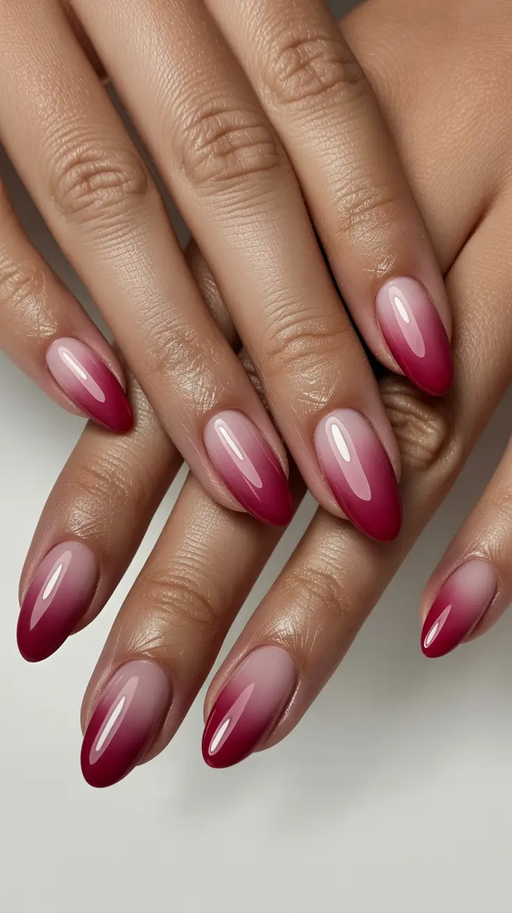 short almond nails Classic Red Ombre Almond Nails