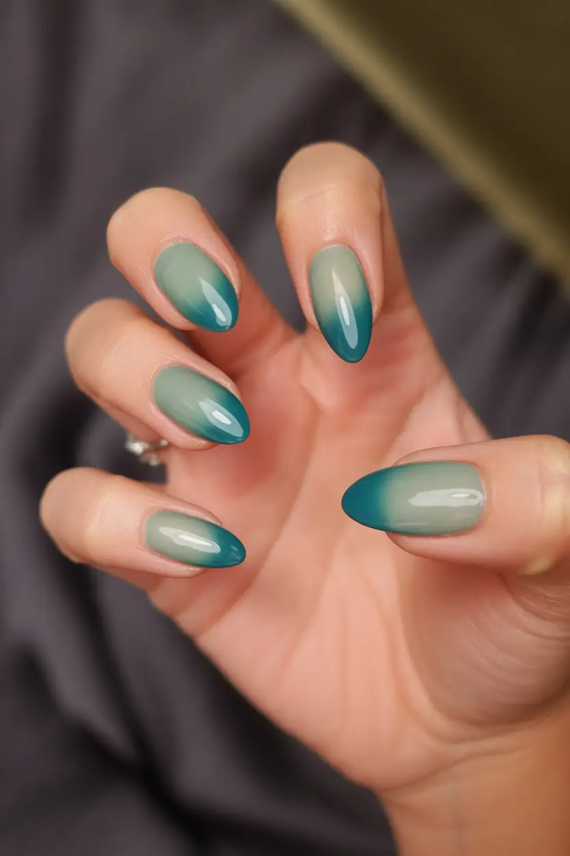 short almond nails Soft Green Ombre for a Modern Calm