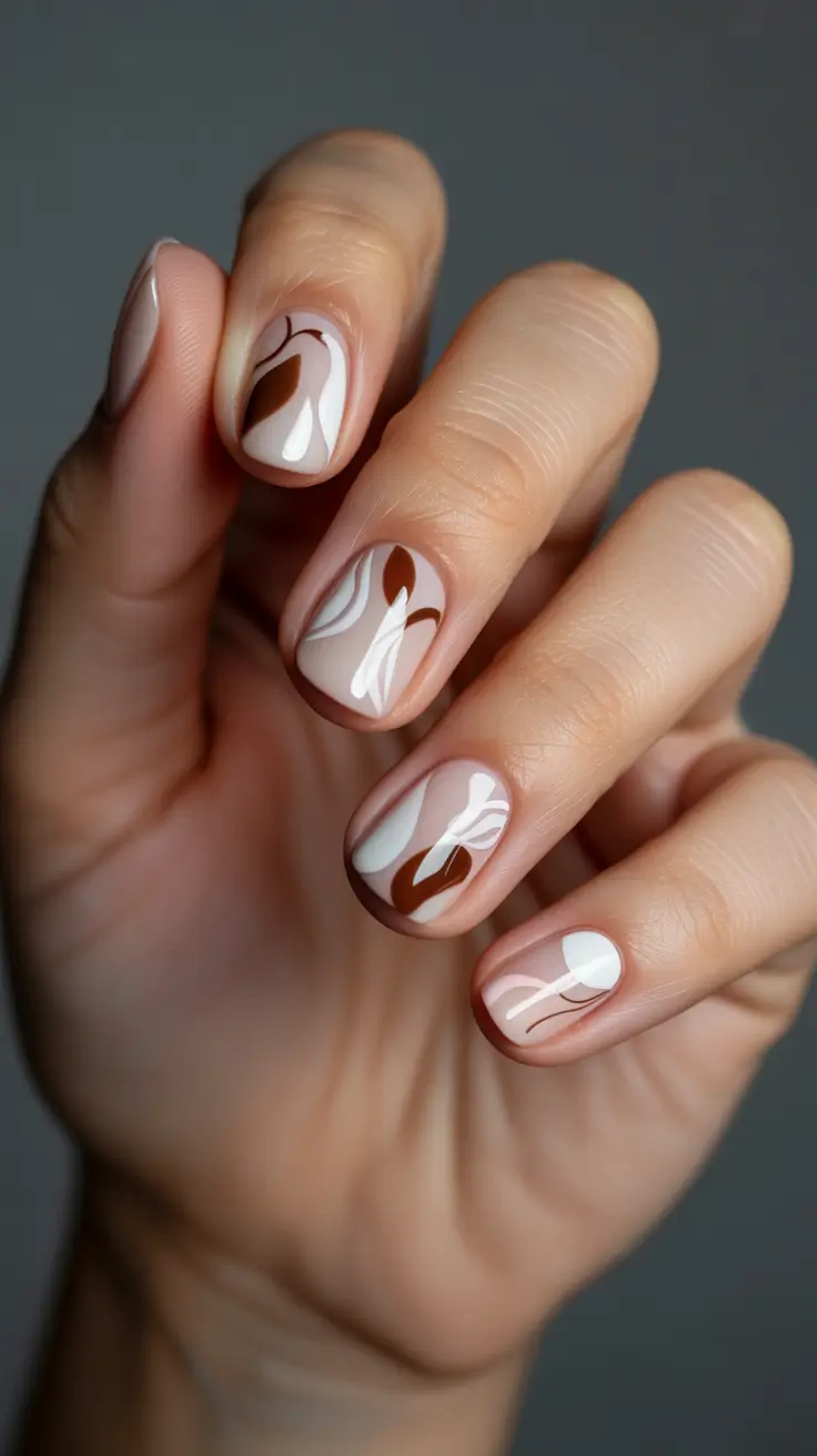 23 short nail designs 2026 Fluid Neutrals With Soft Abstract Movement