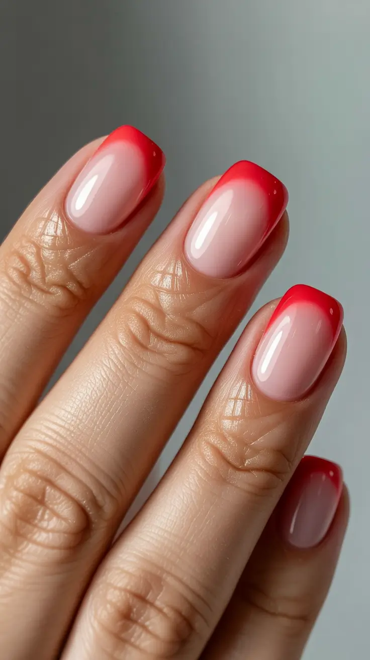 23 short nail designs 2026 Modern Red French With a Graphic Twist