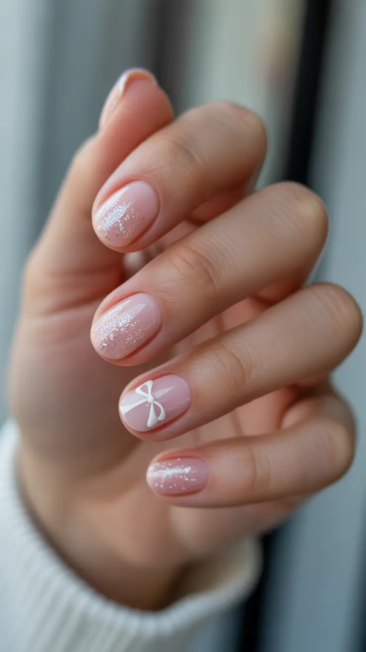 23 short nail designs 2026 Soft Pink Sheer With Subtle Sparkle Moments