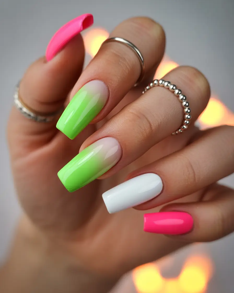 square nails Neon optimism with a square edge