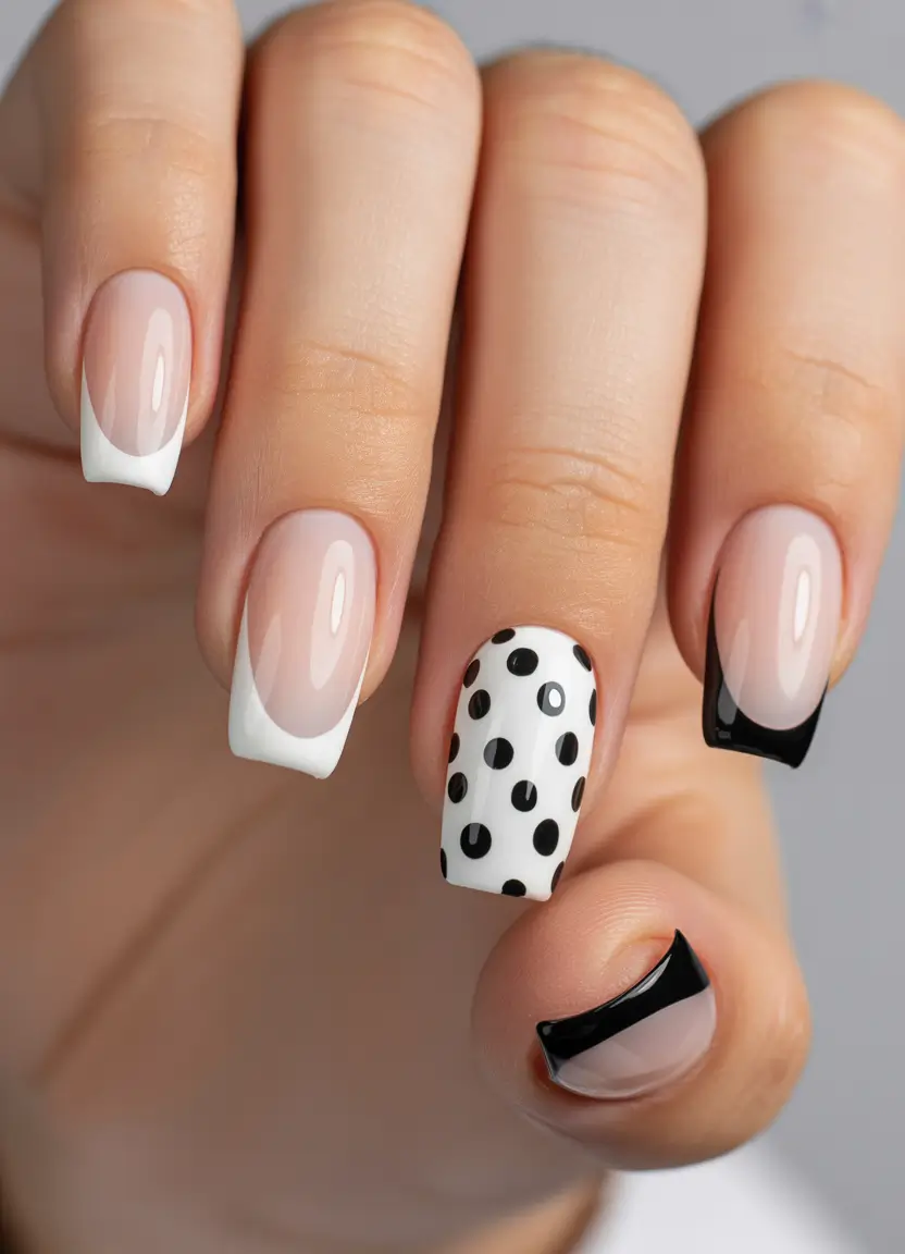 square nails Playful French squares with graphic contrast