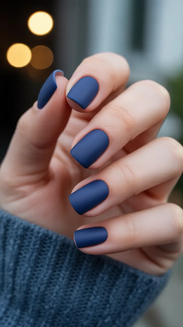 square nails Matte navy short square nails with modern restraint