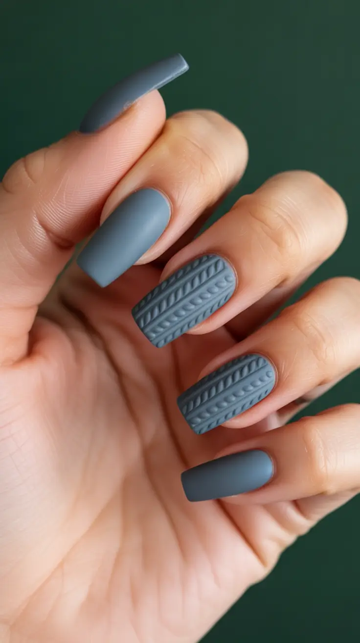 square nails Matte blue square nails with texture play
