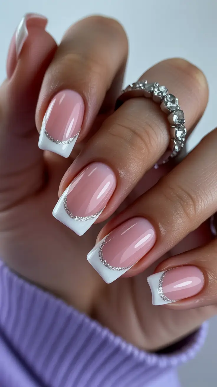 square nails Modern French with a pink square finish