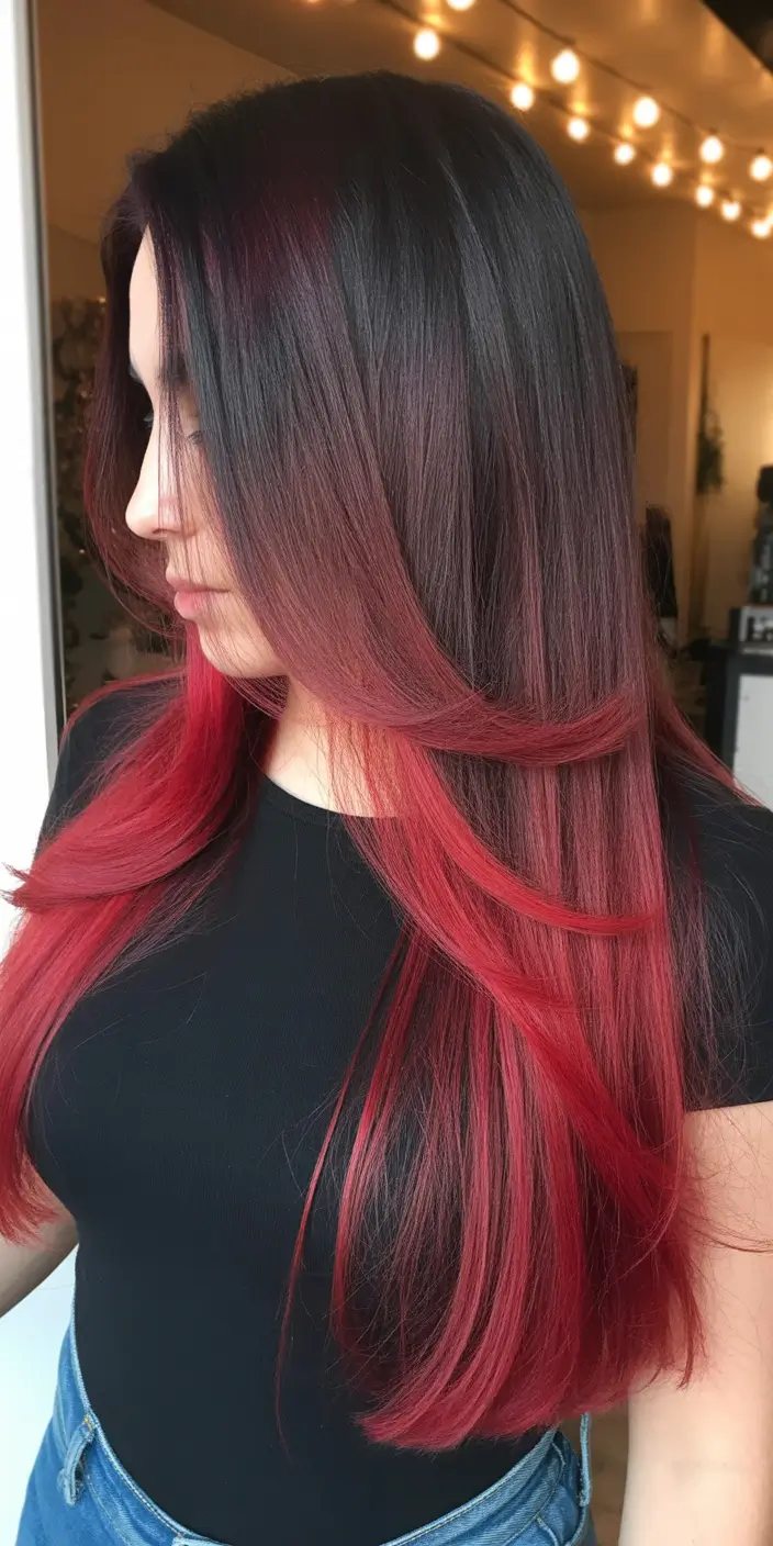 straight hairstyle Cherry Ombre Flow With Layered Straight Lengths