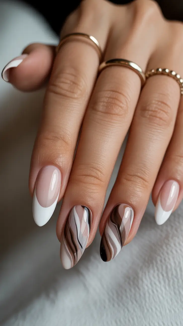 almond nails Neutral Marble Flow for Everyday Elegance