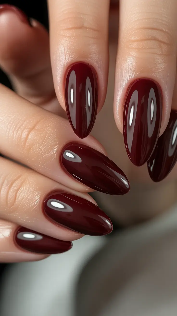 almond nails Classic Glossy Wine Red for Timeless Sophistication
