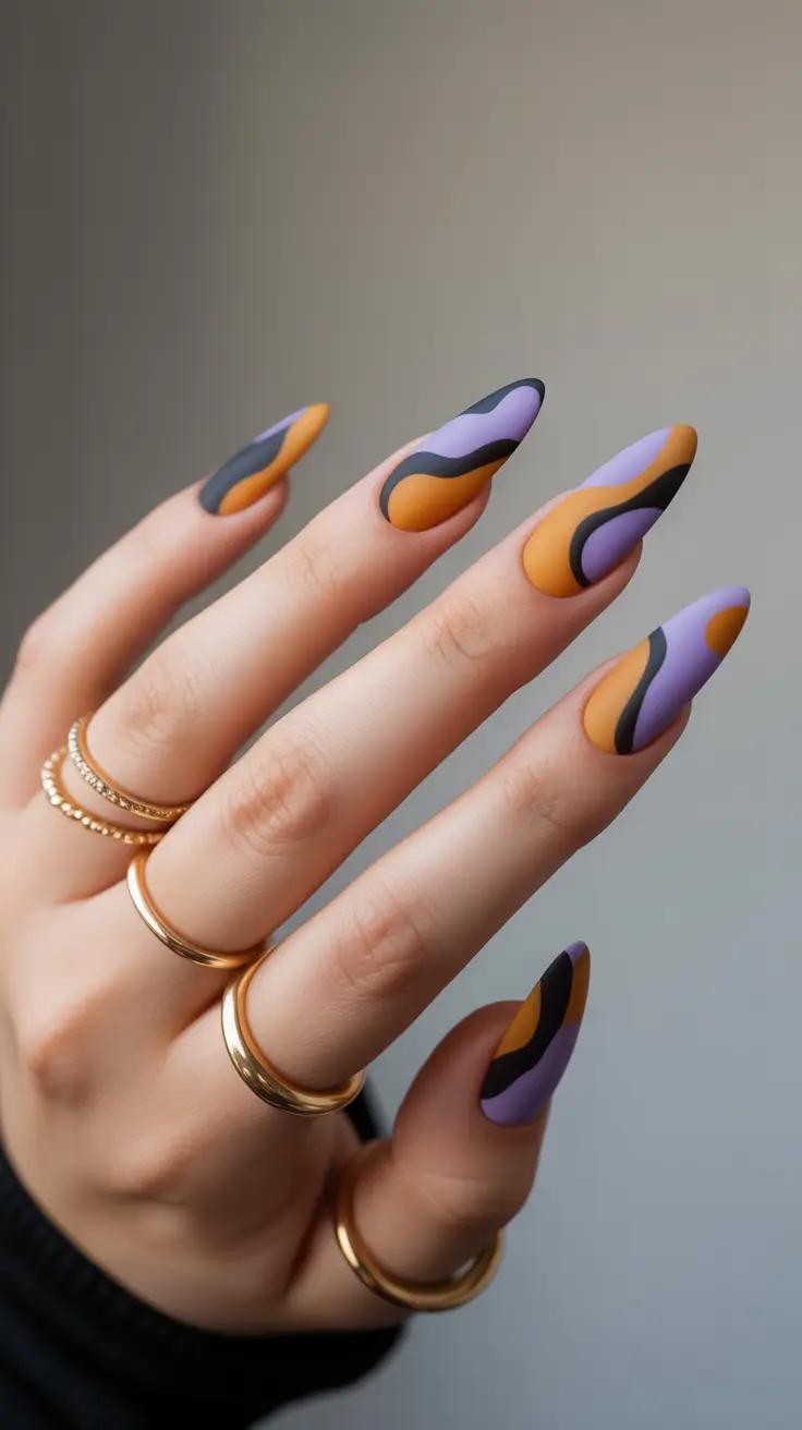 almond nails Warm Sunset Waves with Matte Finish