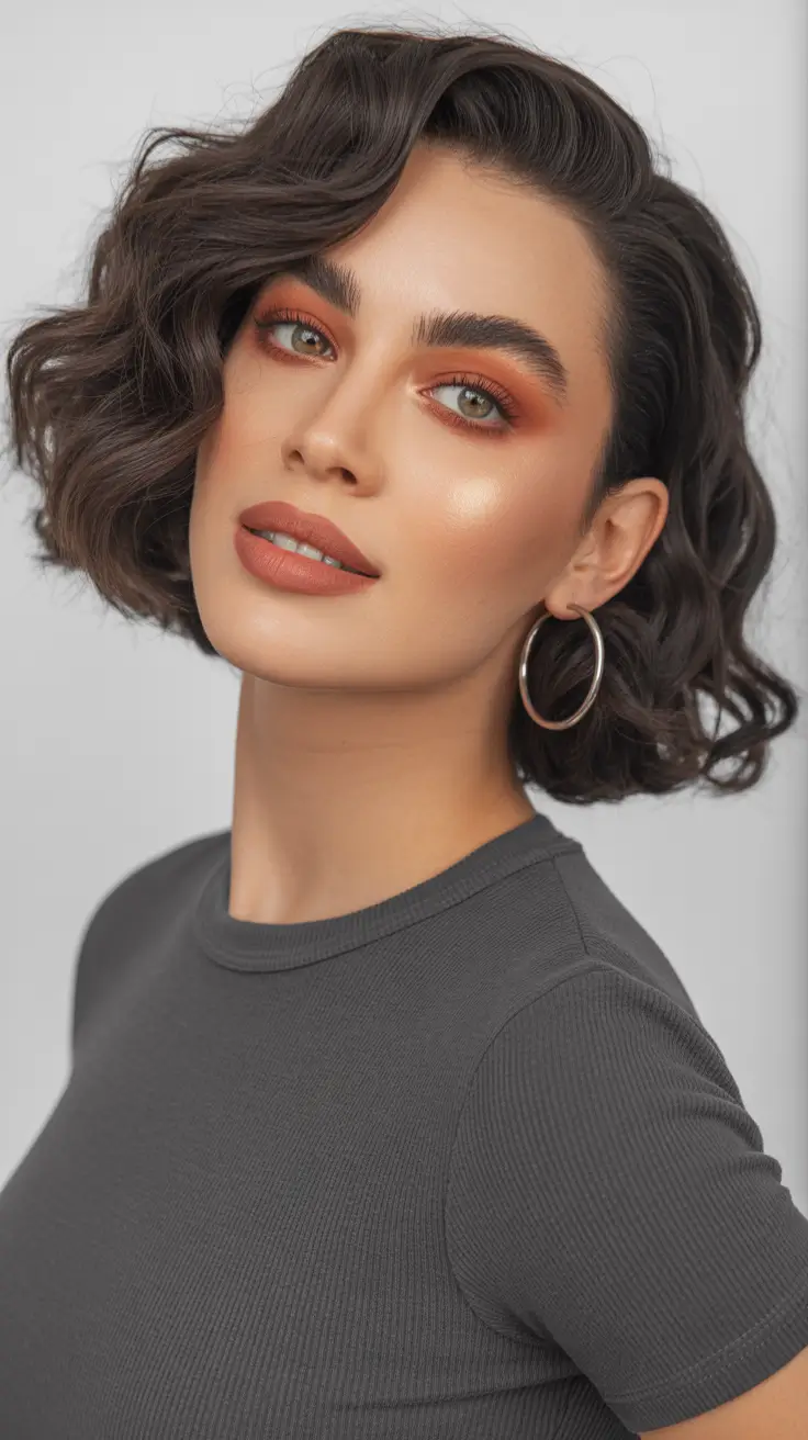 bob haircut Deep Chocolate Waves with Sculpted Volume