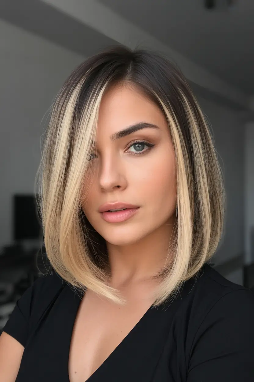 bob haircut Bright Contour Bob with Bold Highlights